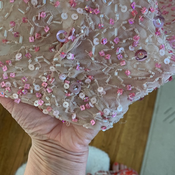 Pink with Rosé beading and sequins one shoulder midi dress - Picture 5 of 14